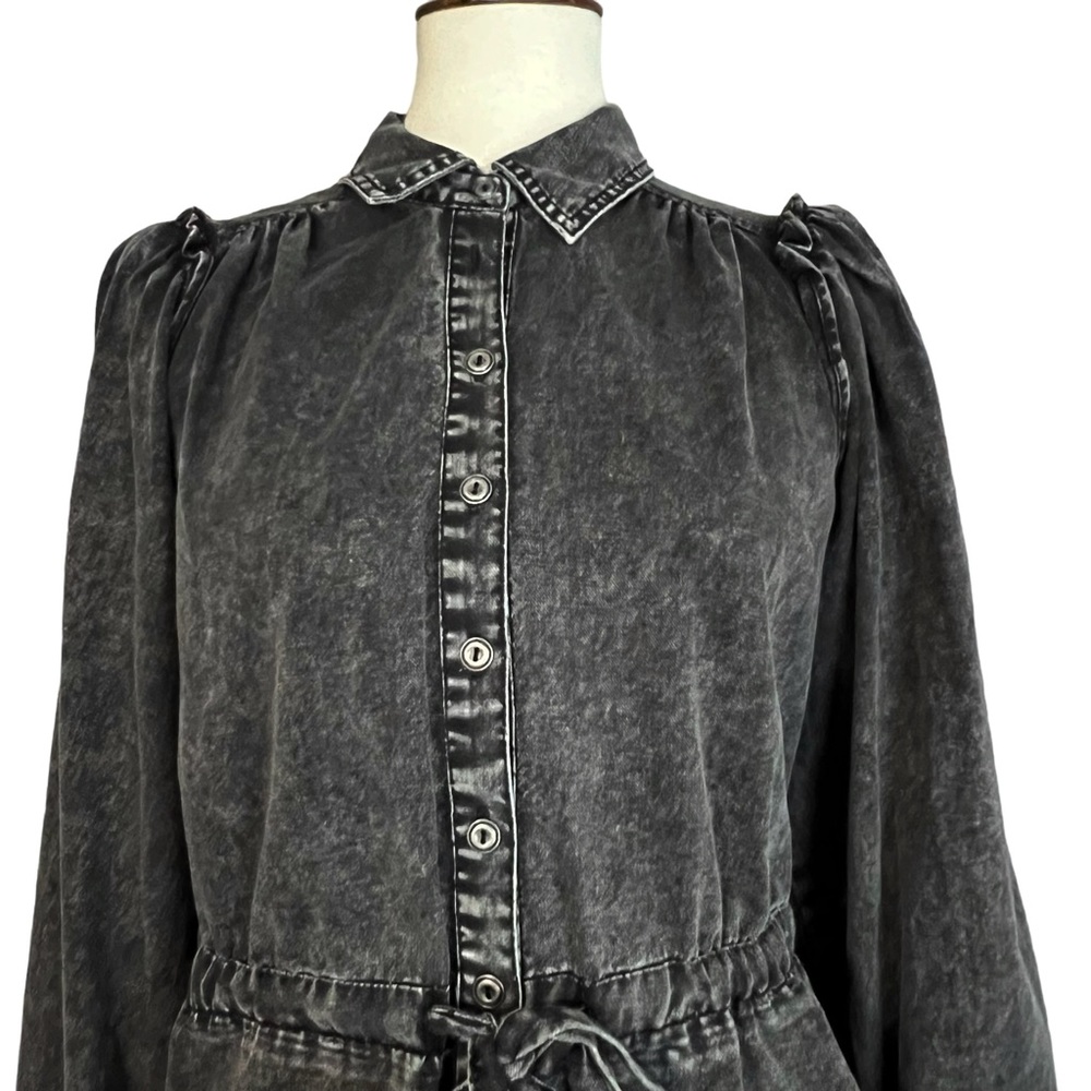 Fashion Nova Karmen Puff Sleeve Blouse in Black Wash Size Large - Picture 7 of 12